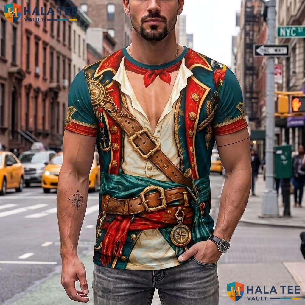Caribbean Pirate AOP T-Shirt Mens Funny Halloween Cosplay Top