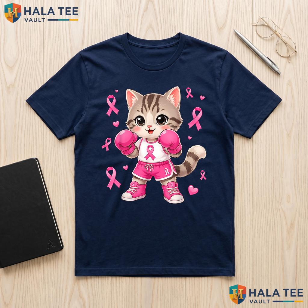 Cat Fight Breast Cancer Shirt Awareness Pink Ribbon Graphic Apparel Adult