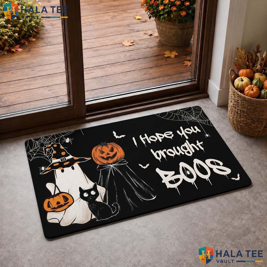Cat Ghost Halloween Doormat Brought Boos Funny Floor Mat Entryway Decor