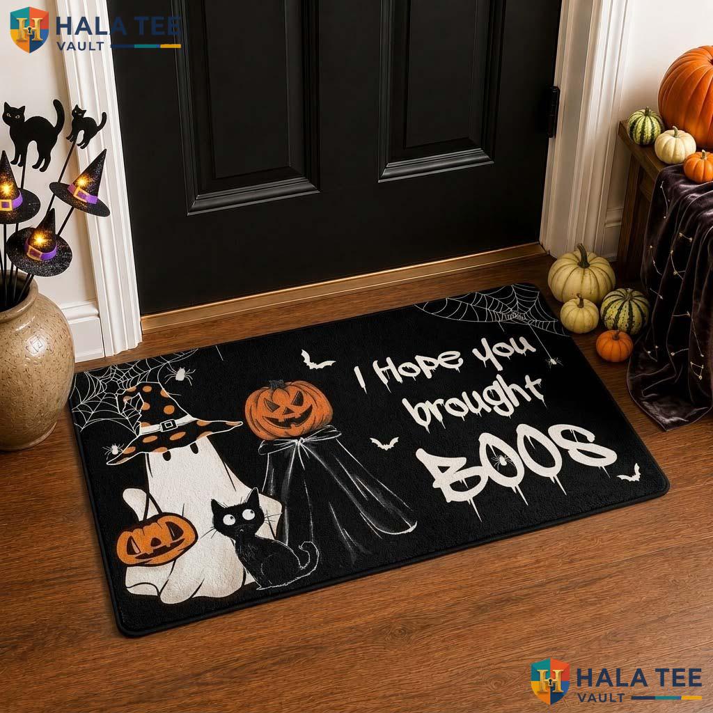 Cat Ghost Halloween Doormat Brought Boos Funny Front door mat Entryway Decor