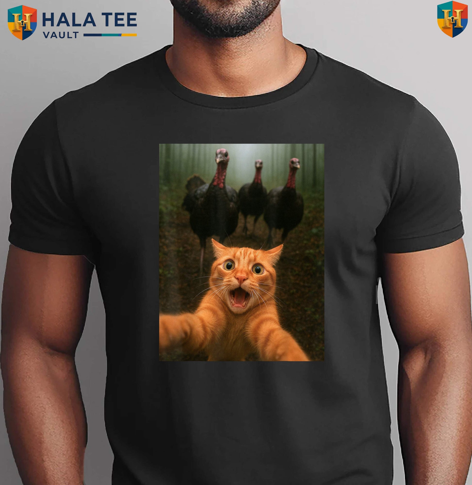 Cat Selfie Thanksgiving Humor Shirt Funny Turkey Chase Kitty Graphic Apparel