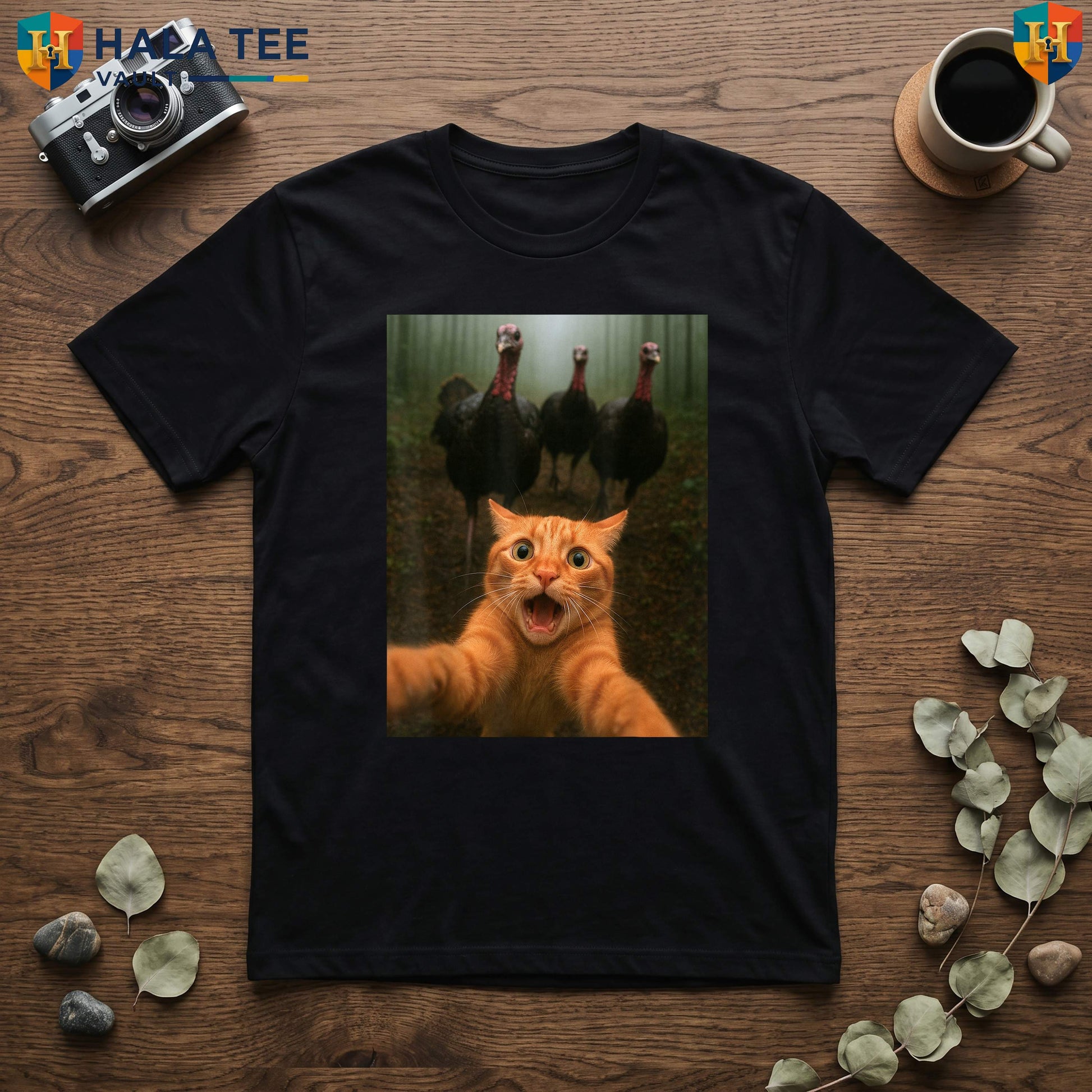 Cat Selfie Thanksgiving Humor TShirt Funny Turkey Chase Kitty Graphic Apparel