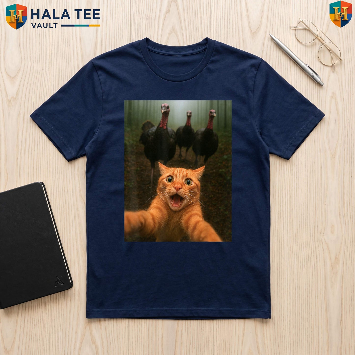 Cat Selfie Thanksgiving Humor Tee Funny Turkey Chase Kitty Graphic Apparel
