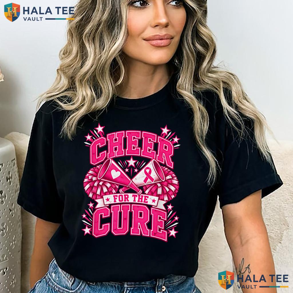 Cheer Cure Breast Cancer Tee Awareness Cheerleader Pink Ribbon Top Adult