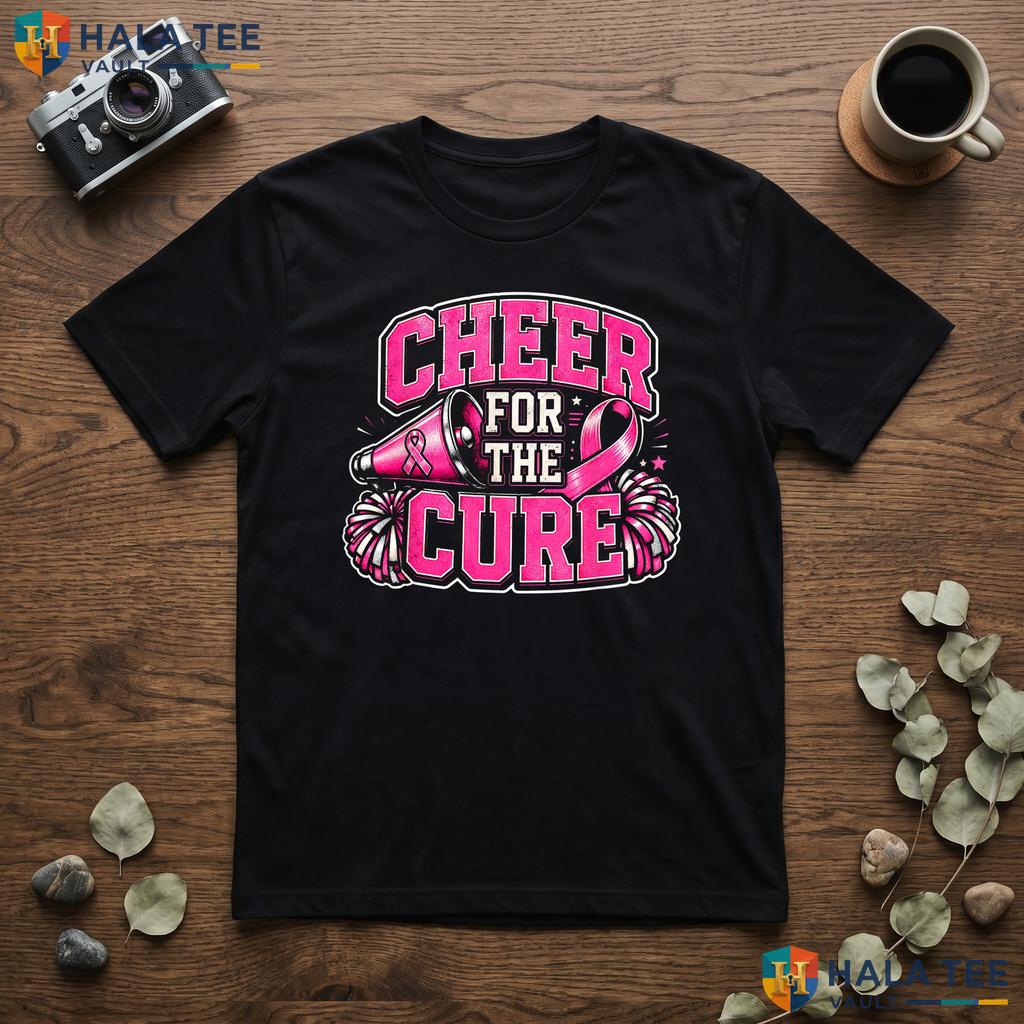 Cheerleader Breast Cancer TShirt Cheer For The Cure Awareness Pink Adult