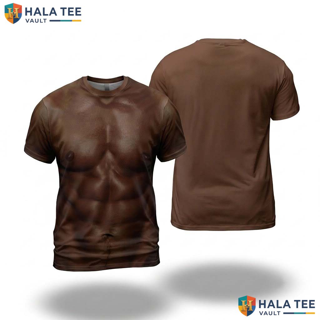 Chocolate Fake Muscle AOP T-Shirt Mens Funny Chest Halloween Cosplay Top