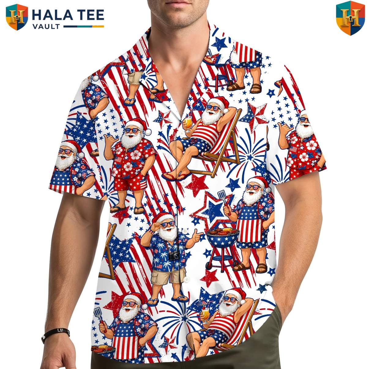 Christmas In July Aloha Shirt Mens Summer Holiday Santa Celebration Apparel