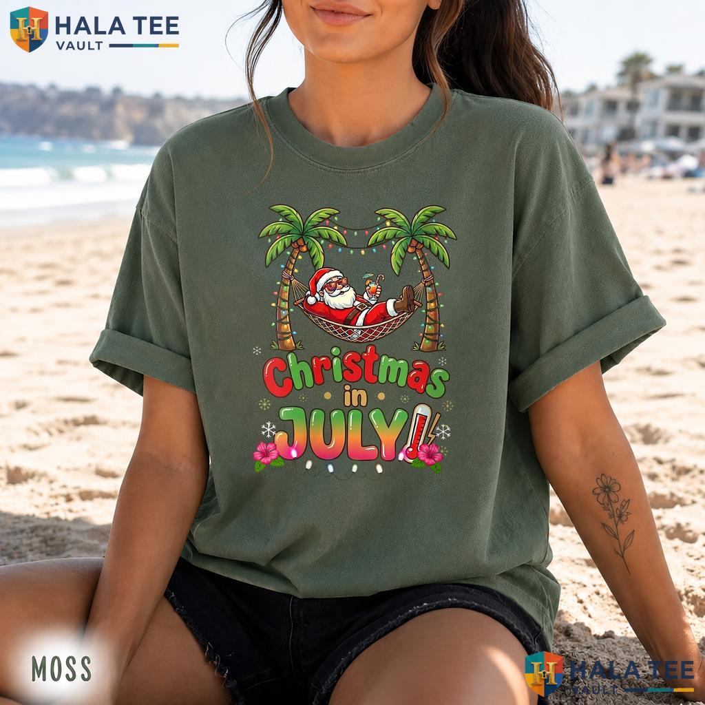 Christmas In July Beach Retro Style T-Shirt Funny Summer Vacation Top
