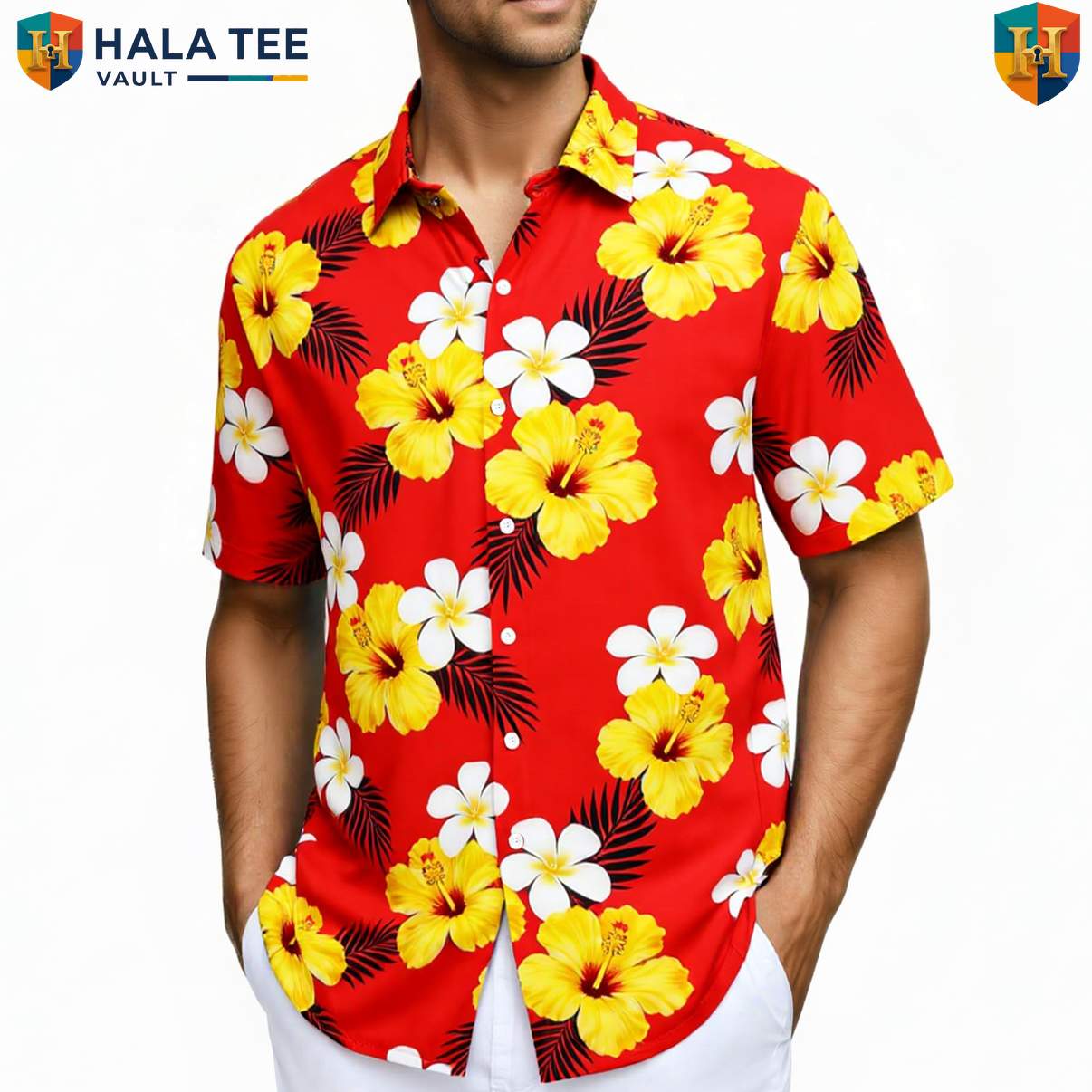 Classic Floral Palm Aloha Shirt Mens Tropical Resort Button Down Holiday Top