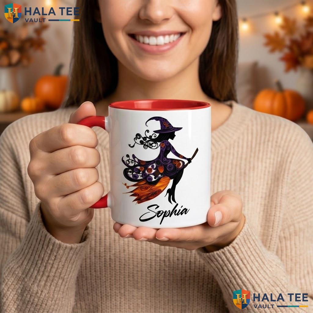 Classic Halloween Witch Ceramic Mug Custom Name Silhouette Coffee Camping Mug