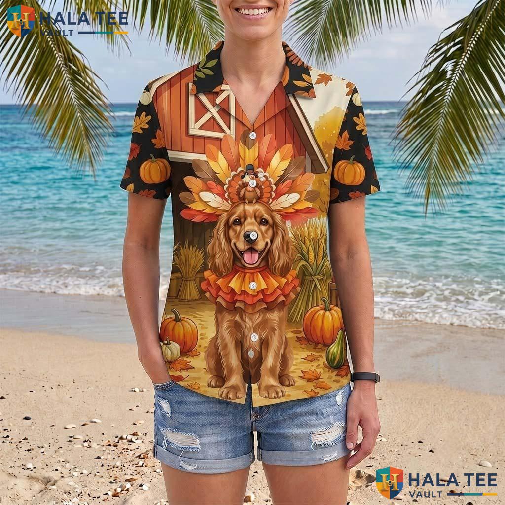 Cocker Spaniel Thanksgiving Tropical Shirt Turkey Costume Fall Mens