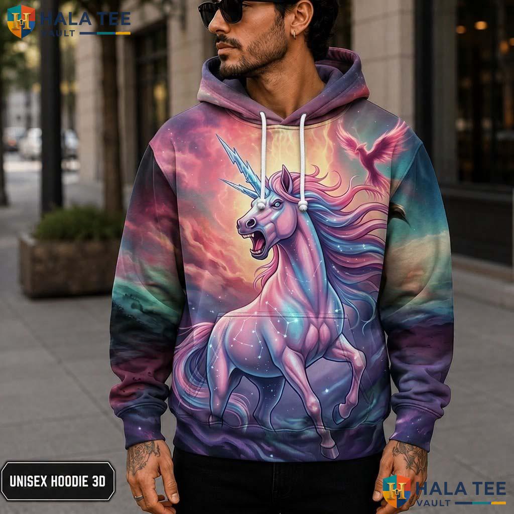 Colorful Cosmic Unicorn 3D Printed Hoodie Vibrant Magical Graphic Streetwear