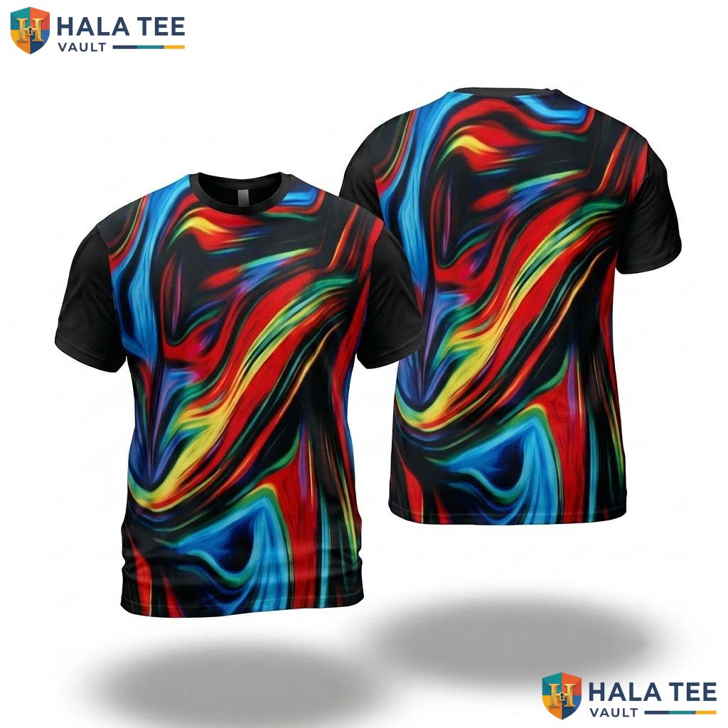 Colorful Liquid Swirl All Over Print T-Shirt Mens Novelty Trippy Party Top