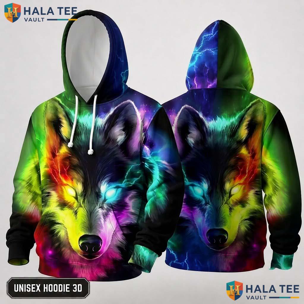 Colorful Wolf Skull Hoodie Men Women 3D Graphic Novelty Pullover Top