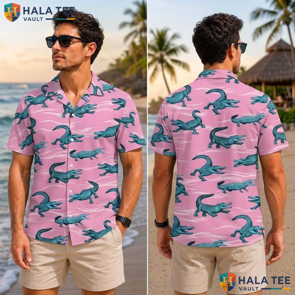 Cool Crocodile Tropical Shirt Pink 3d Graphic Fun Dinosaur Design Boys Top