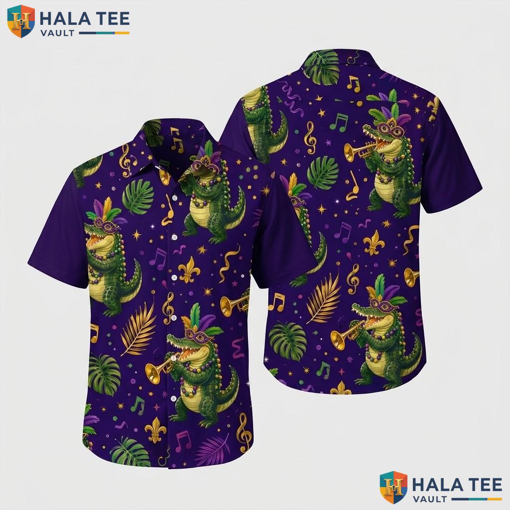 Cool Crocodile Trumpet Hawaiian Shirt Vibrant Tropical Beach Party Apparel