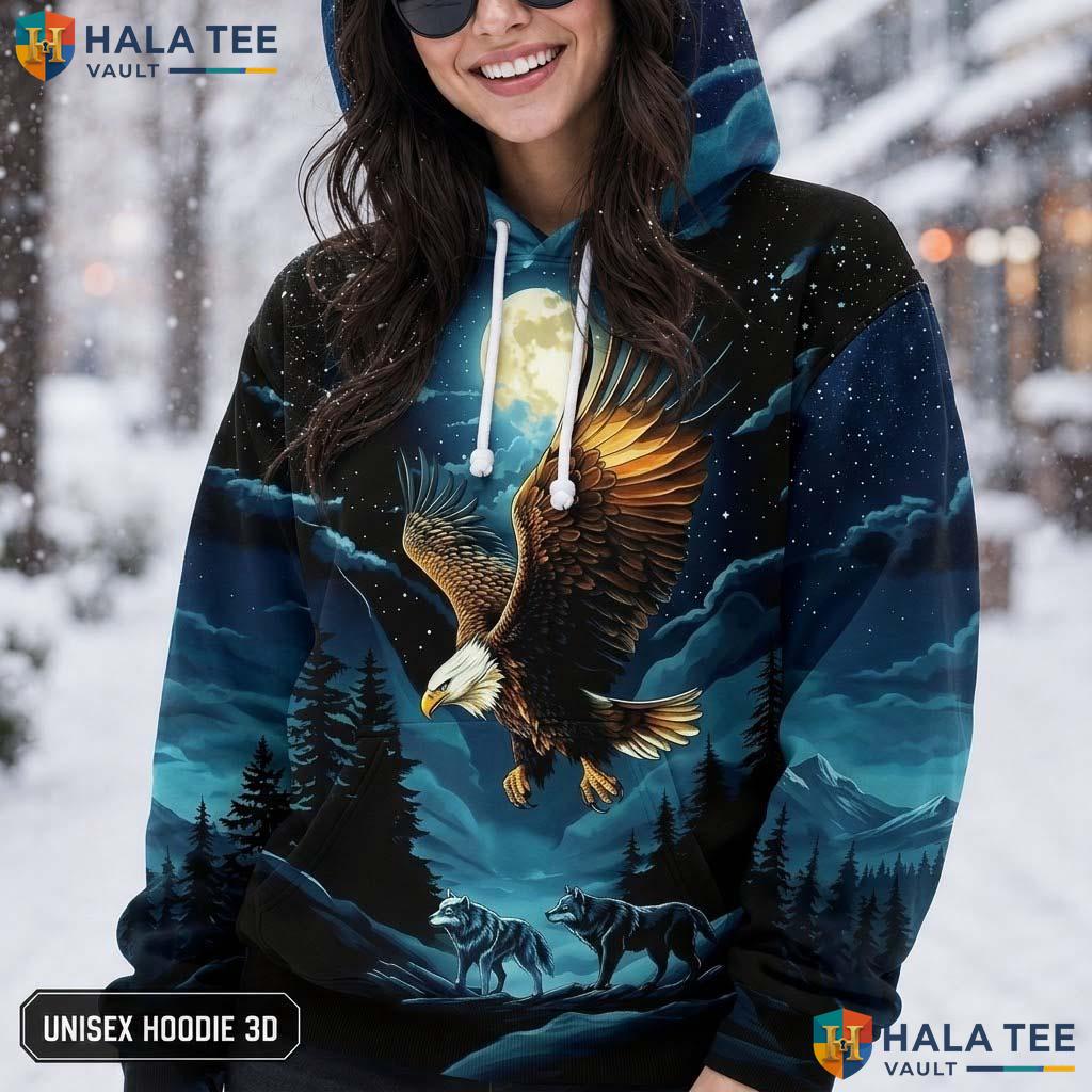 Cool Eagle Skull AOP Hoodie Men Women Graphic Novelty Pullover Apparel