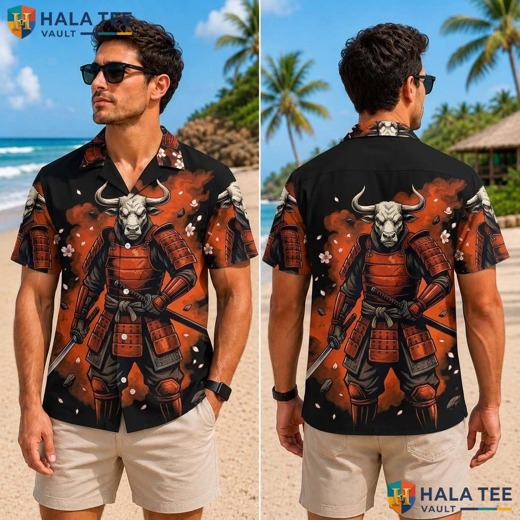 Cool Samurai Bull Tropical Shirt Mens Novelty Print Casual Summer Apparel