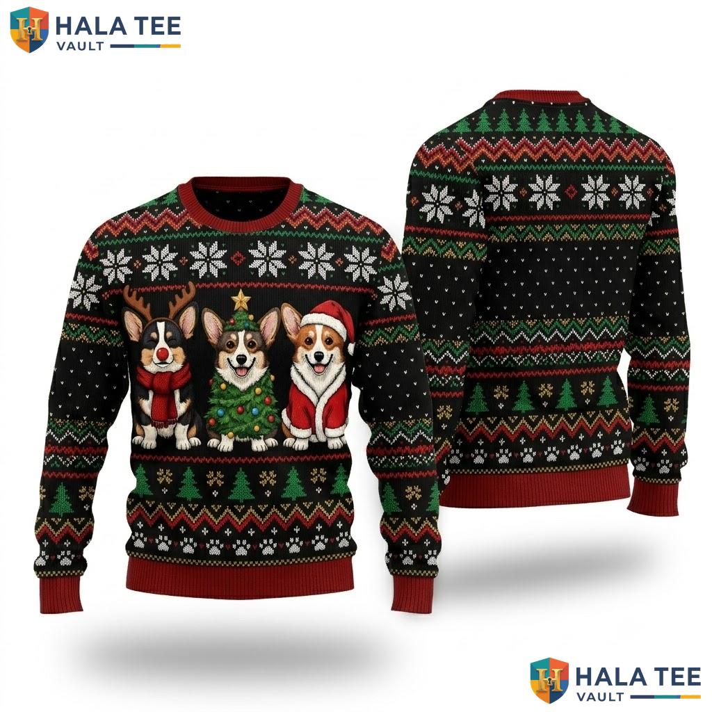 Corgi Santa Reindeer Christmas Sweater Funny Dog Lover Holiday