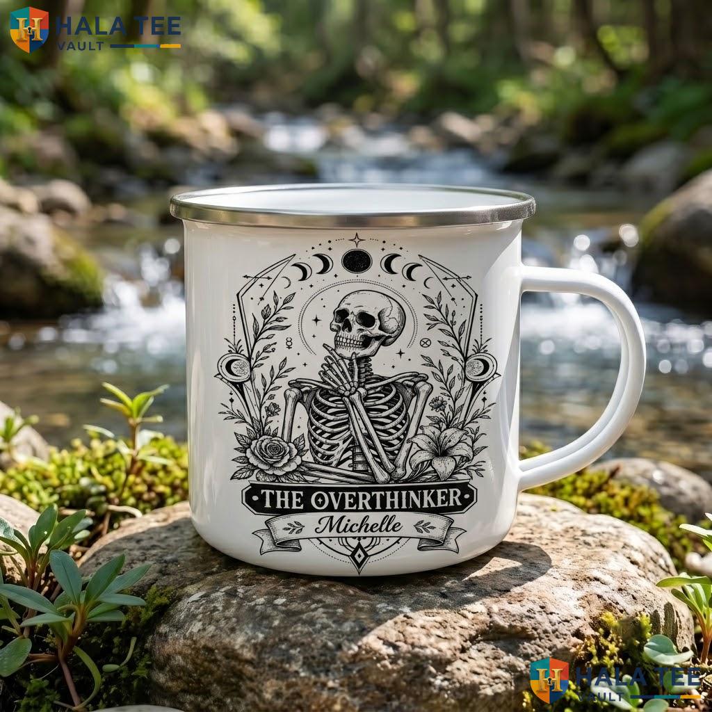 Creepy Reading Skull Halloween Camping Mug Custom Name Spooky Witch Ceramic Coffee Mug