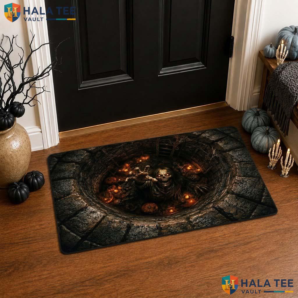 Creepy Zombie Pit Halloween Front door mat 3D Spooky Skeleton Illusion Decor