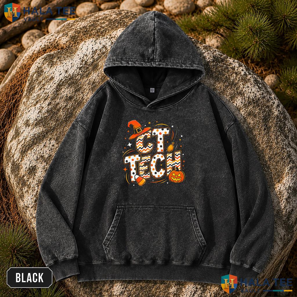 CT Tech Halloween Vintage Washed Shirt Funny Witch Hat Pumpkin Radiology Apparel