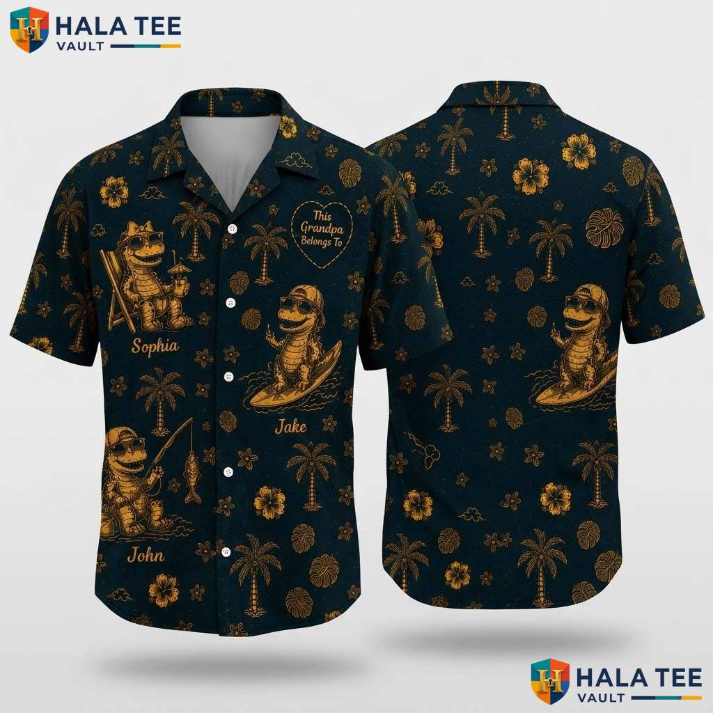 Custom Grandpa Dinosaur Hawaiian Shirt Personalized Names Gift For Papa