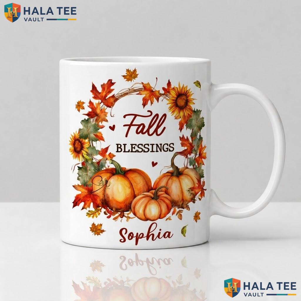 Custom Name Fall Ghost Ceramic Mug Cute Autumn Maple Leaf Coffee Cup