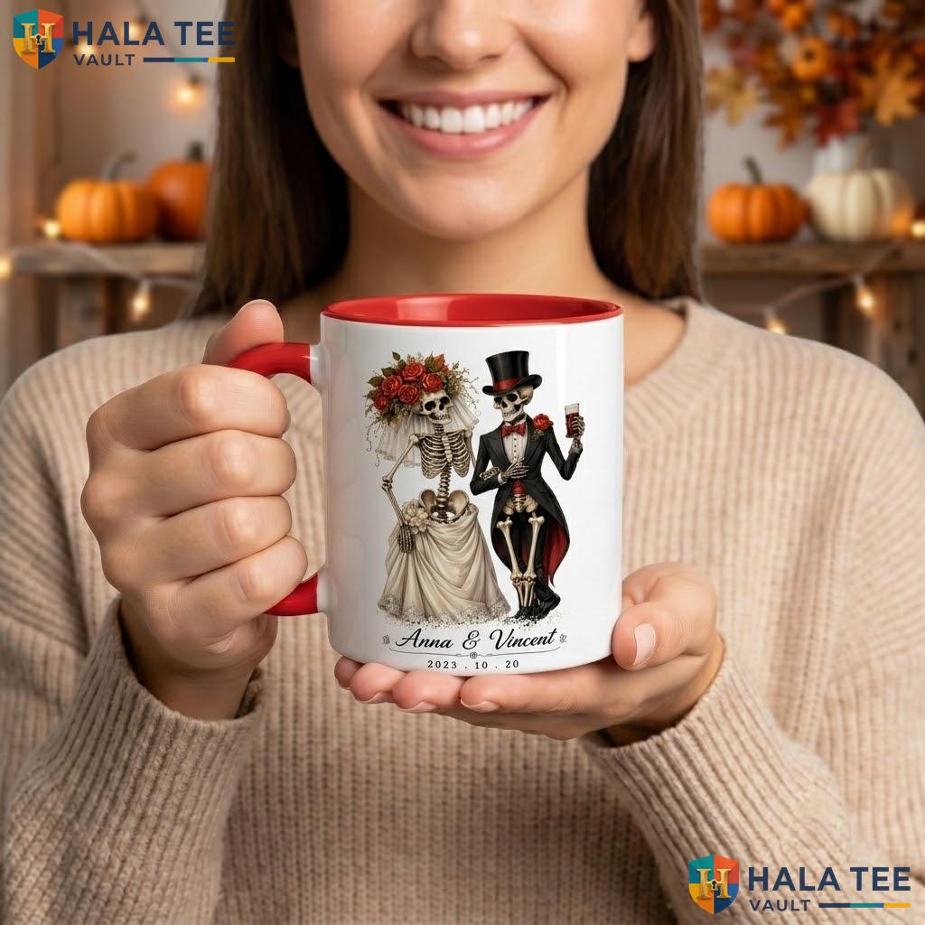 Custom Skeleton Wedding Ceramic Mug Personalized Halloween Coffee Camping Mug