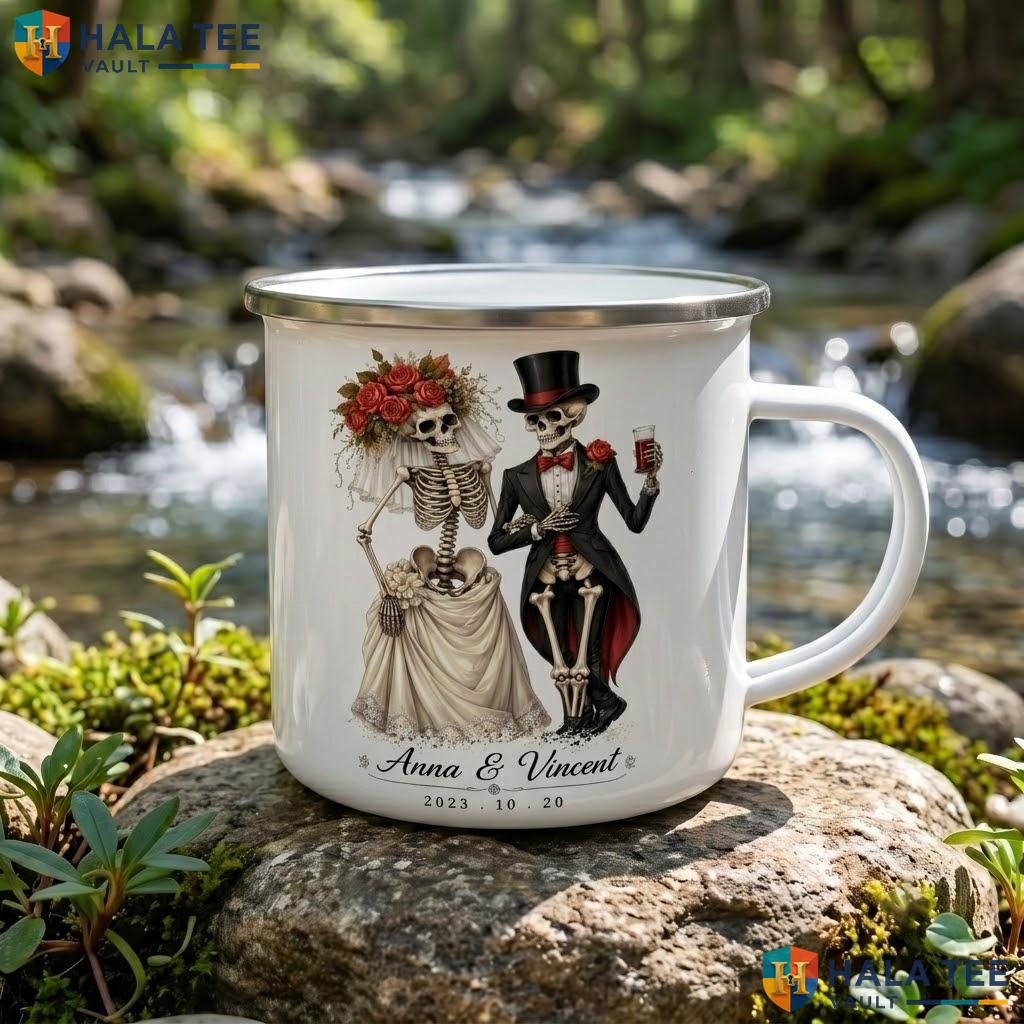 Custom Skeleton Wedding Ceramic Mug Personalized Halloween Coffee Accent Mug
