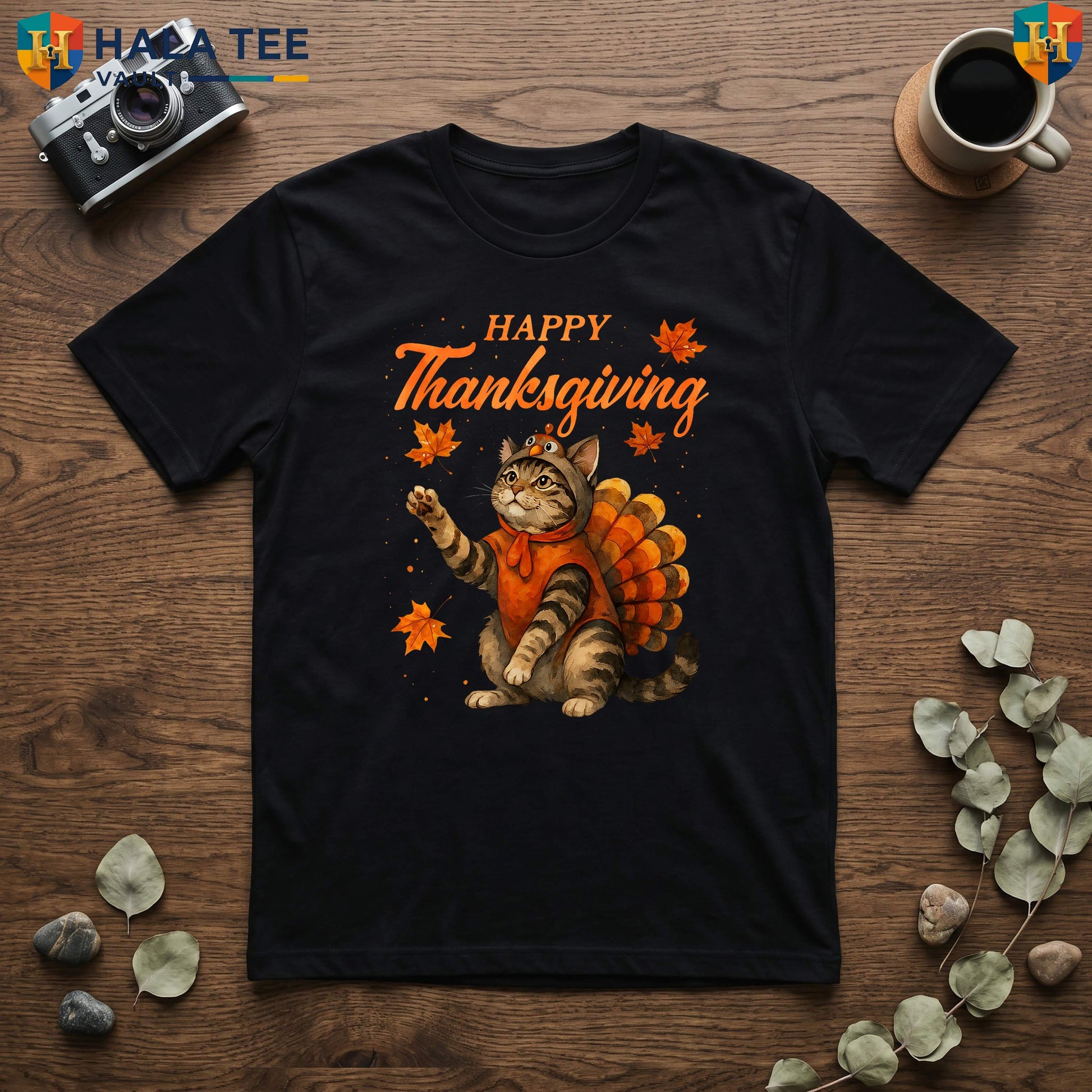 Cute Cat Turkey Fall TShirt Happy Thanksgiving Meow Lover Holiday Graphic Top