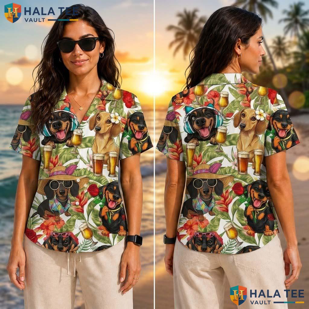 Cute Dachshund Personalized Tropical Shirt 3D Short Sleeve Button Down