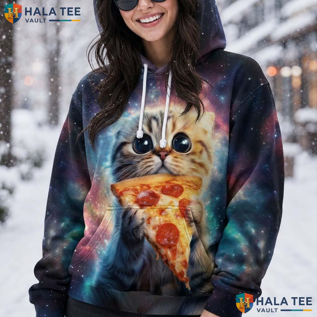 Cute Pizza Cat Galaxy Hoodie Kids Novelty 3D Printed Pullover Apparel AOP Hoodie