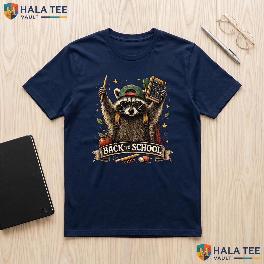 Cute Raccoon Teacher School Shirt Back To School Supplies Graphic Apparel Adult