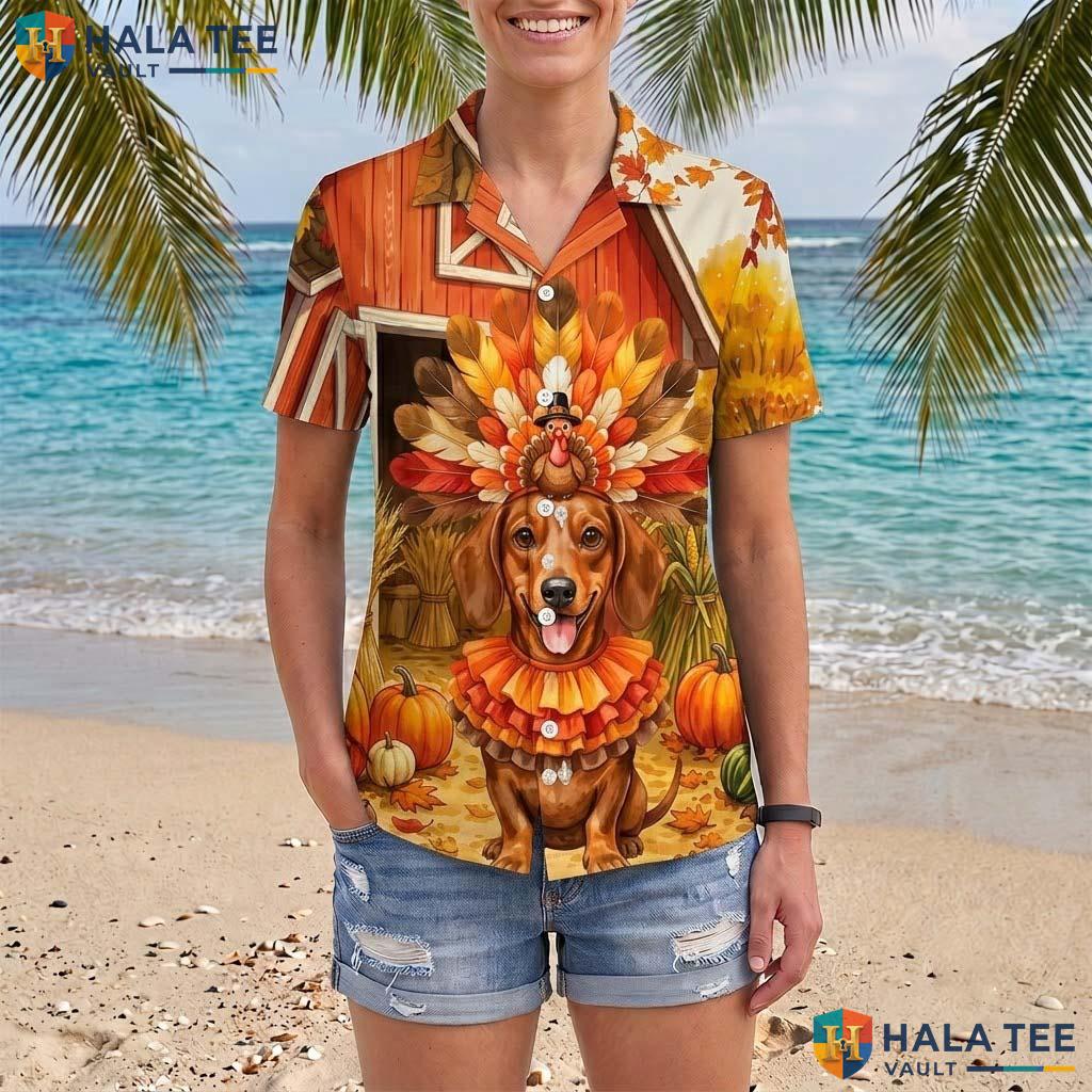 Dachshund Costume Thanksgiving Tropical Shirt Dog Turkey Fall Scene