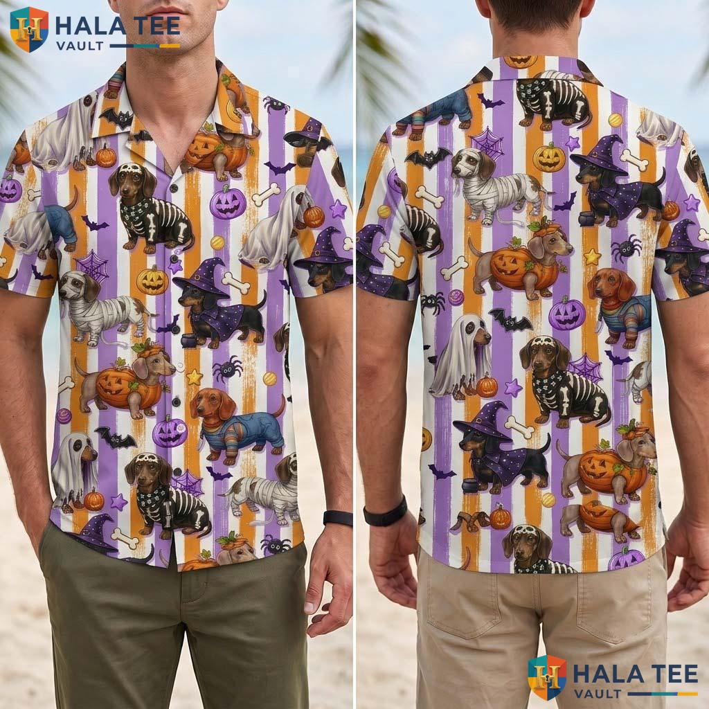 Dachshund Dog Halloween Hawaiian Shirt Funny Spooky Witch Aloha Top Adult