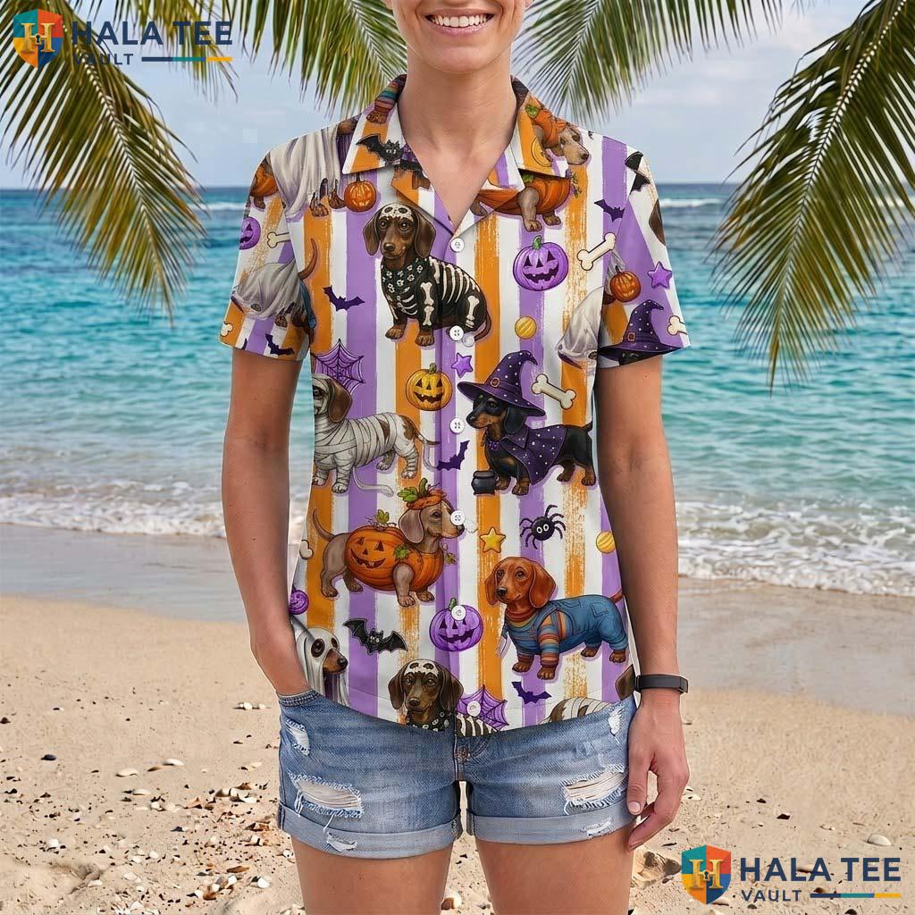 Dachshund Dog Halloween Hawaiian Shirt Funny Spooky Witch Aloha Top Adult