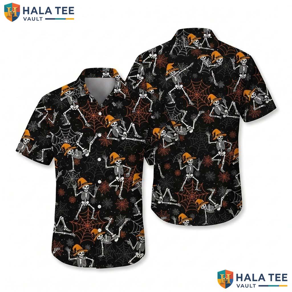 Dancing Witch Halloween Hawaiian Shirt Spooky Spiderweb Aloha Top