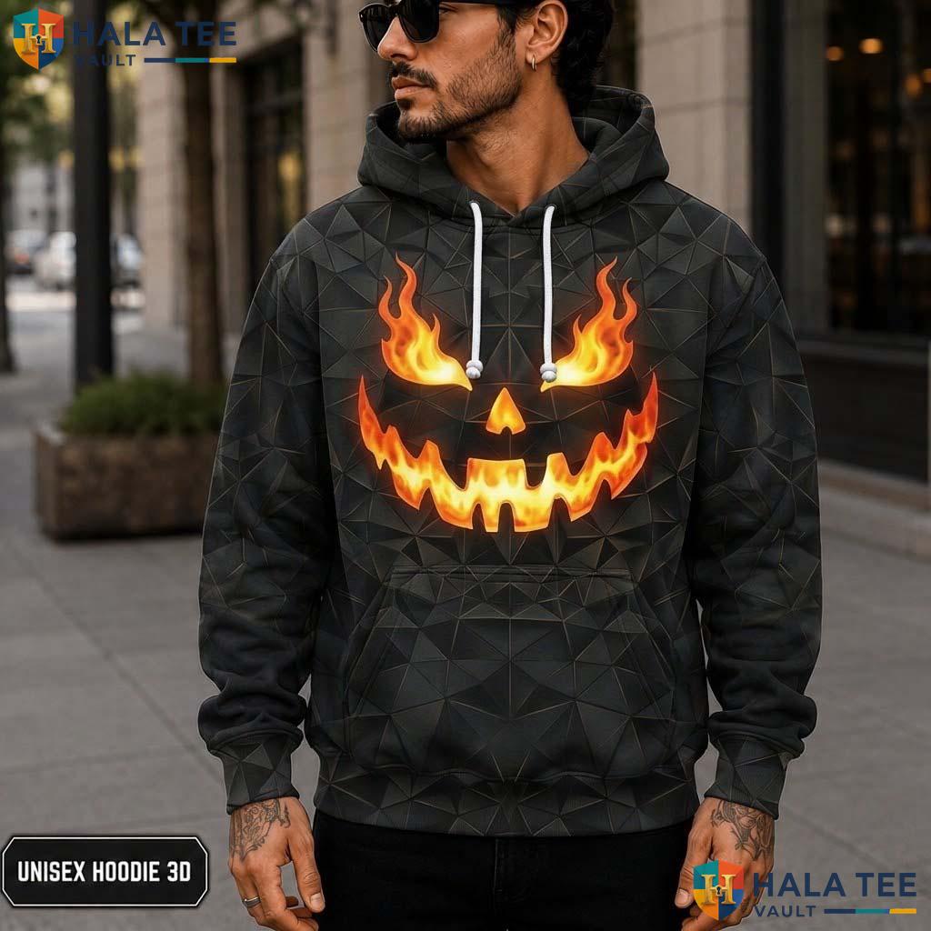 Dark Gray Spooky Pumpkin 3D Printed Hoodie Graphic Halloween Apparel For Men