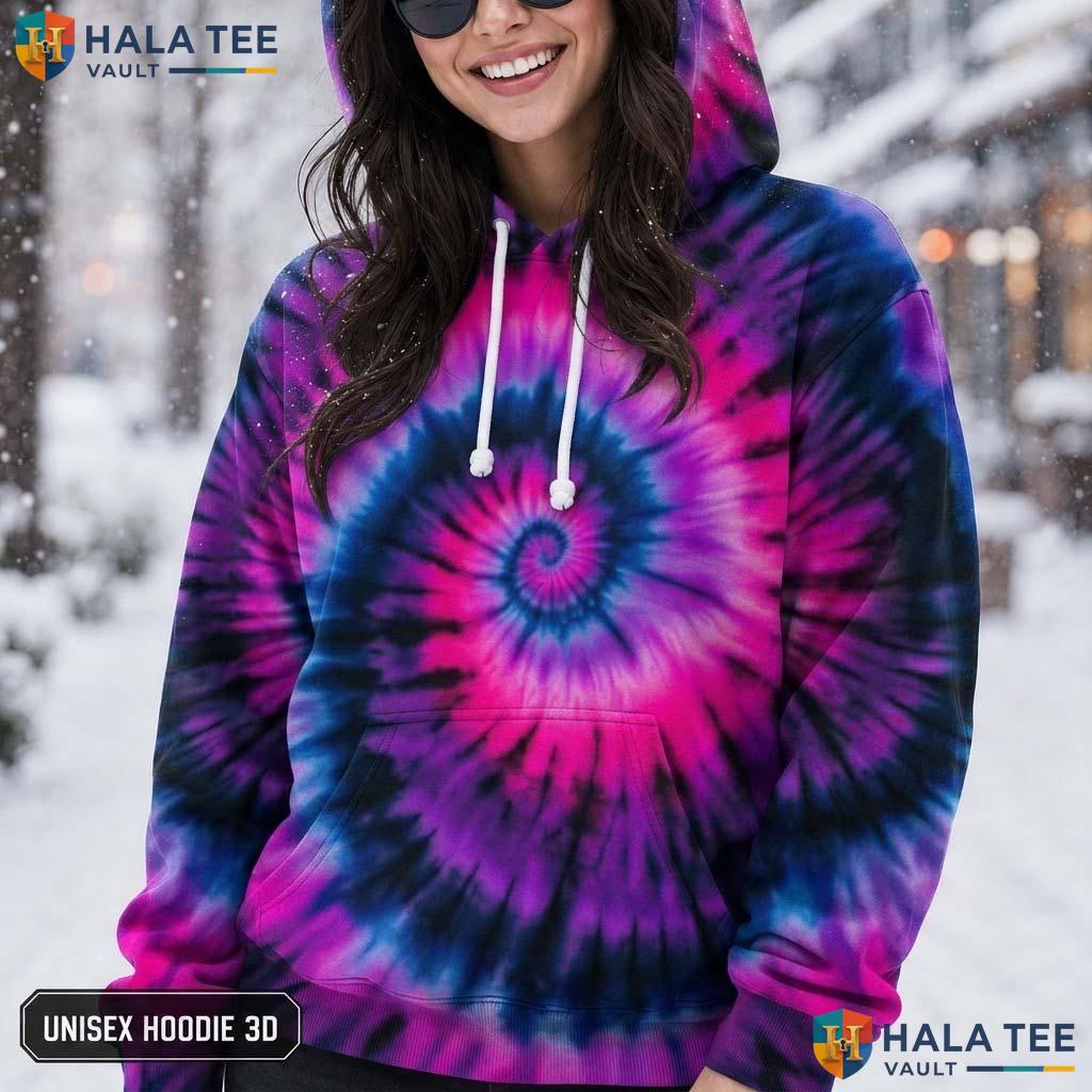 Dark Purple Pink Tie Dye Hoodie Mens Unisex Rainbow Graphic Pullover AOP Hoodie