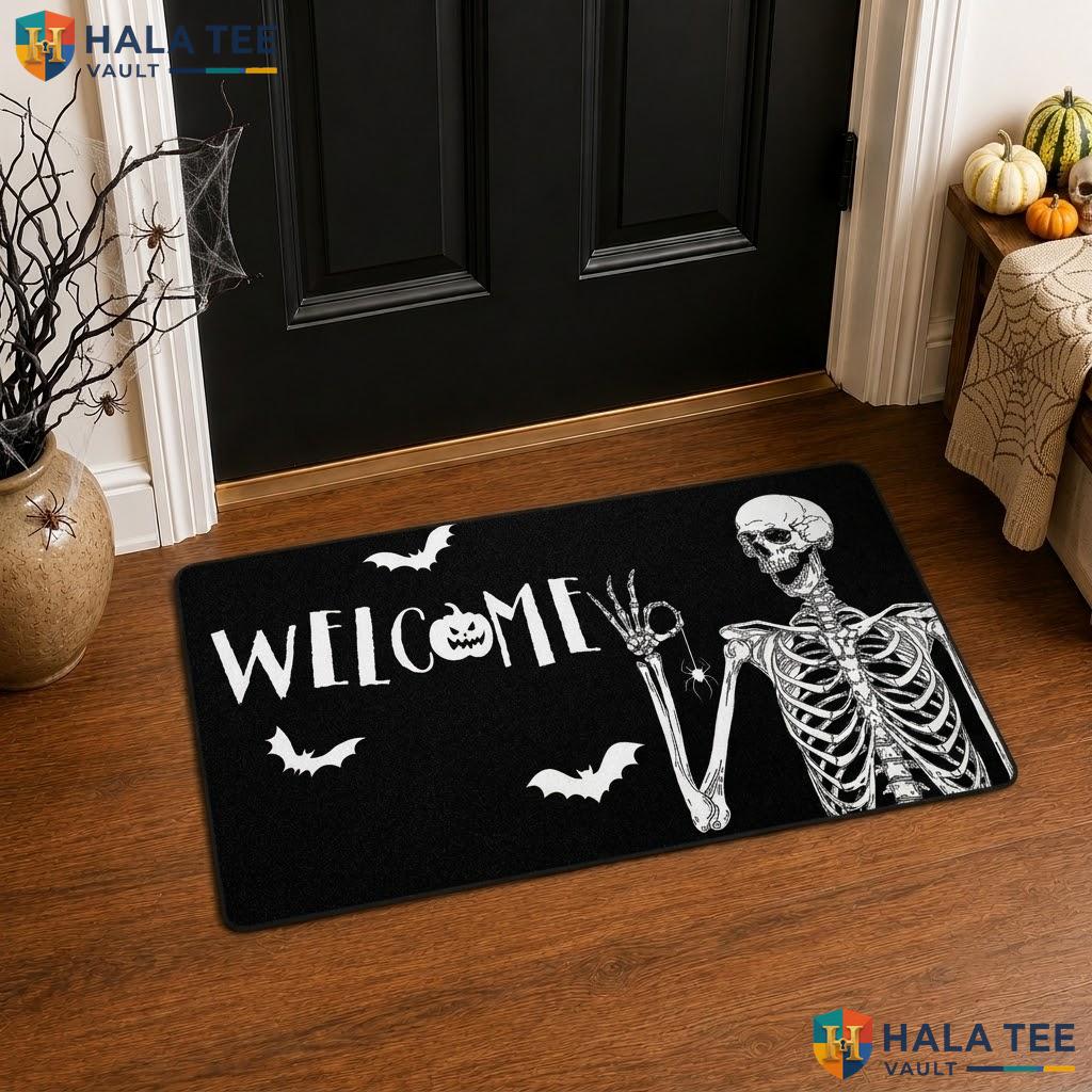Decorative Skull Halloween Front door mat Funny Welcome Non Slip Outdoor Entry Rug