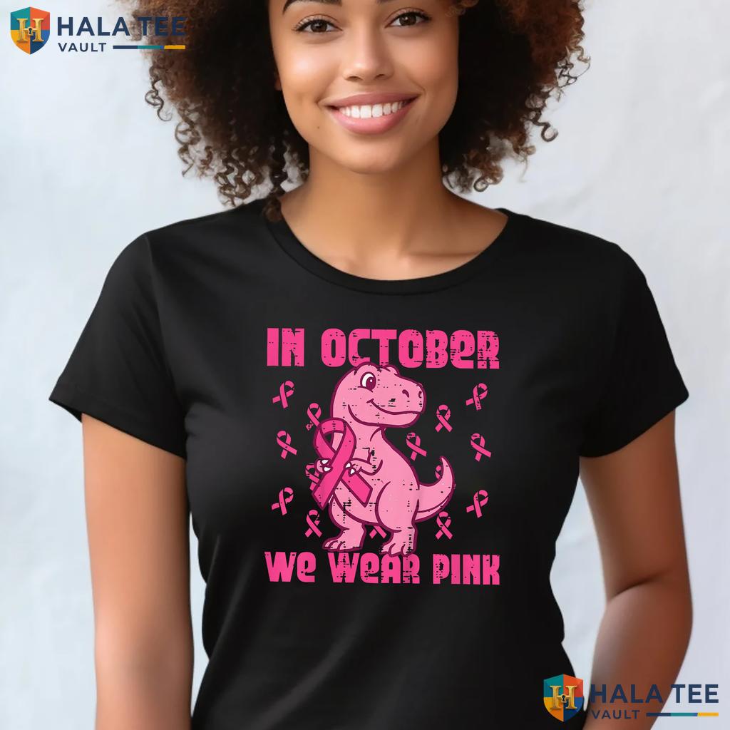 Dino October Wear Pink Shirt Kids Breast Cancer Awareness Boys Top