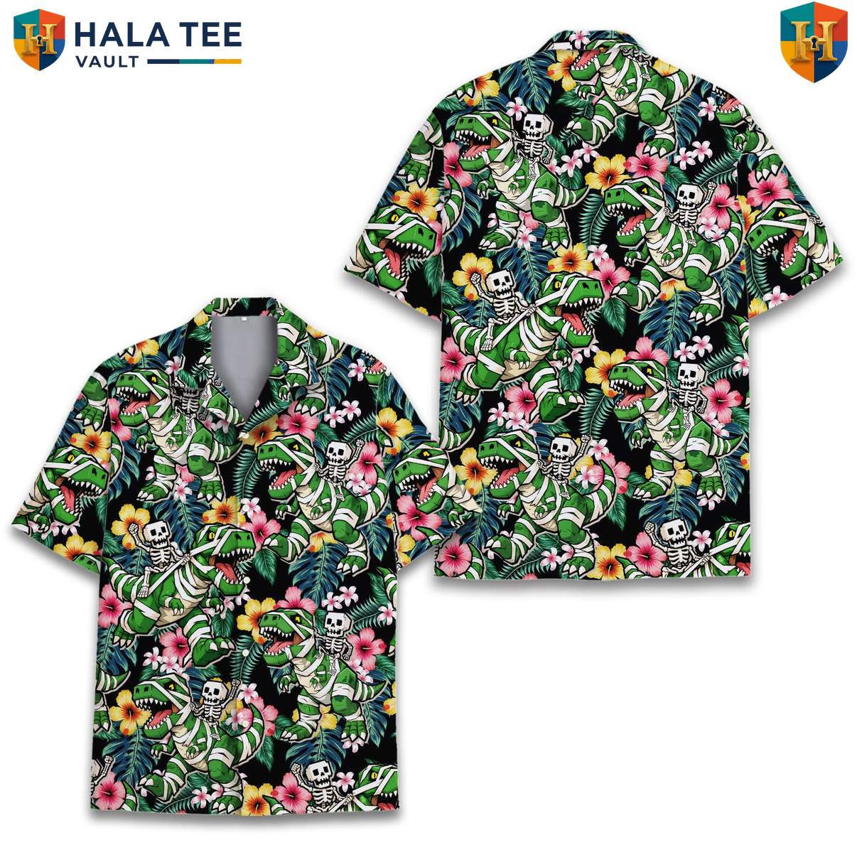Dinosaur Skeleton Fossil Aloha Tee Shirt Mens Prehistoric Beach Festival Outfit