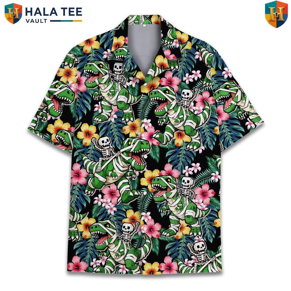 Dinosaur Skeleton Fossil Aloha T-Shirt Mens Prehistoric Beach Festival Outfit