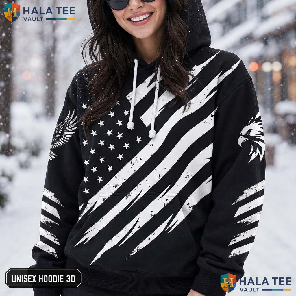 Distressed American Flag Eagle 3D Printed Hoodie Patriotic Graphic Streetwear