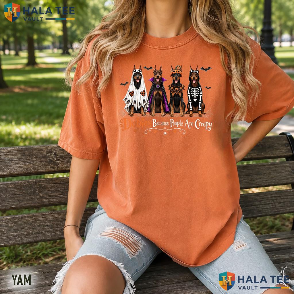 Dobies People Creepy Doberman Retro Style T-Shirt Halloween Dog