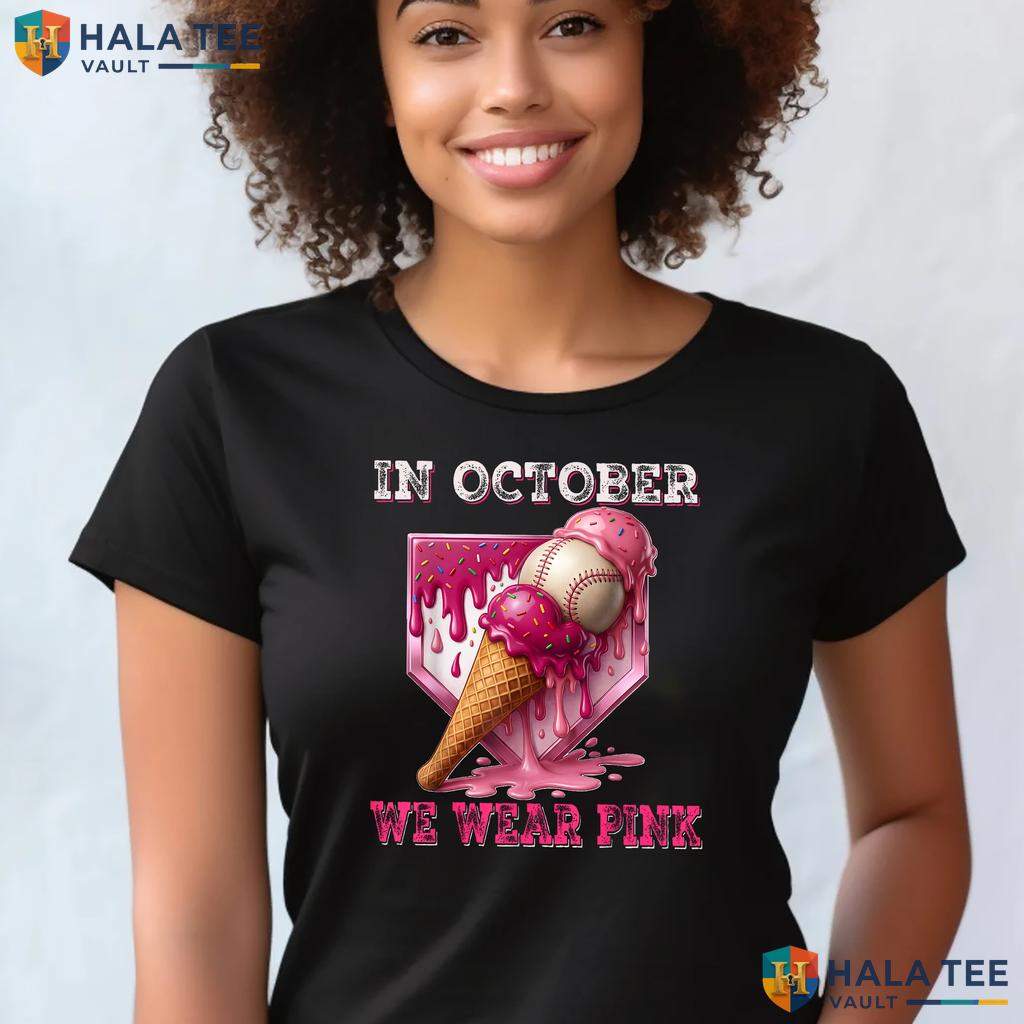 Drip Baseball Kid Boys TShirt October We Wear Pink Breast Cancer Top
