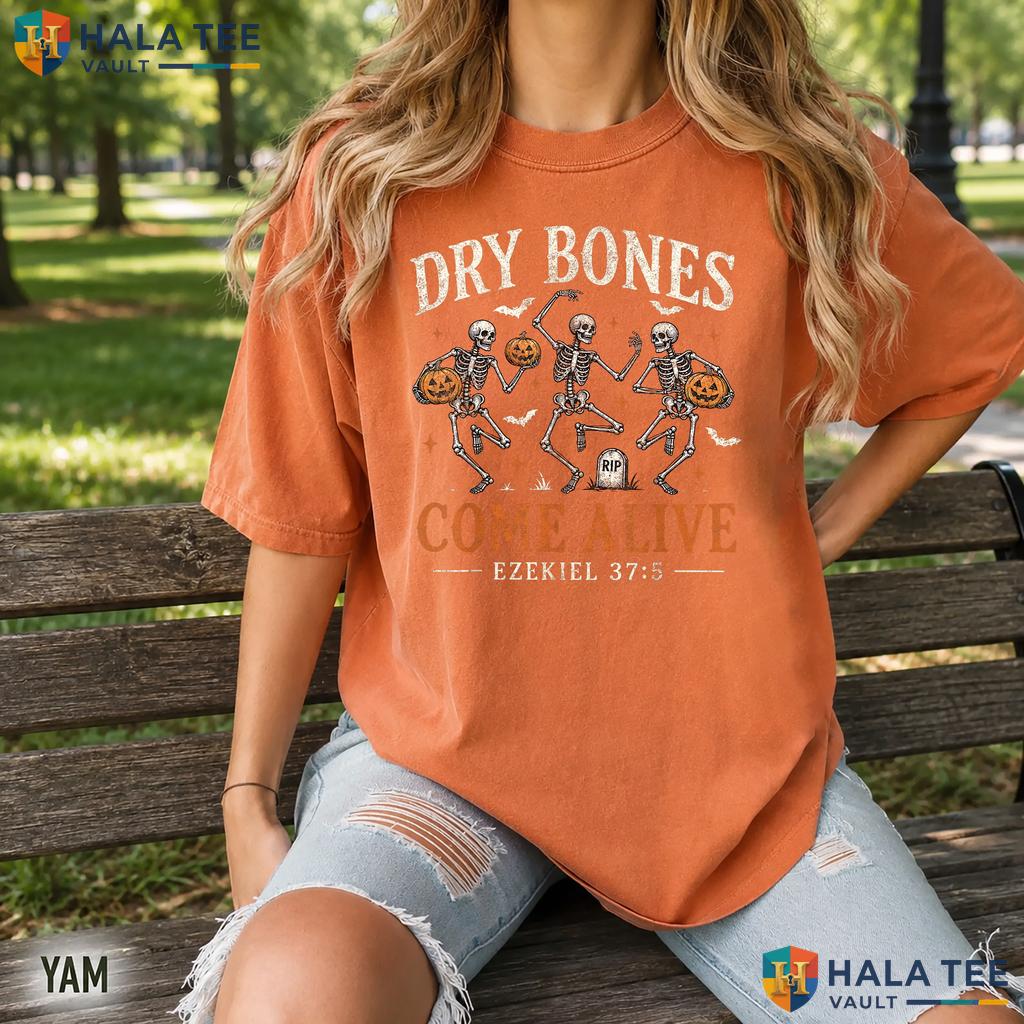 Dry Bones Ezekiel Christian Retro Style T-Shirt Skeleton Humor Top
