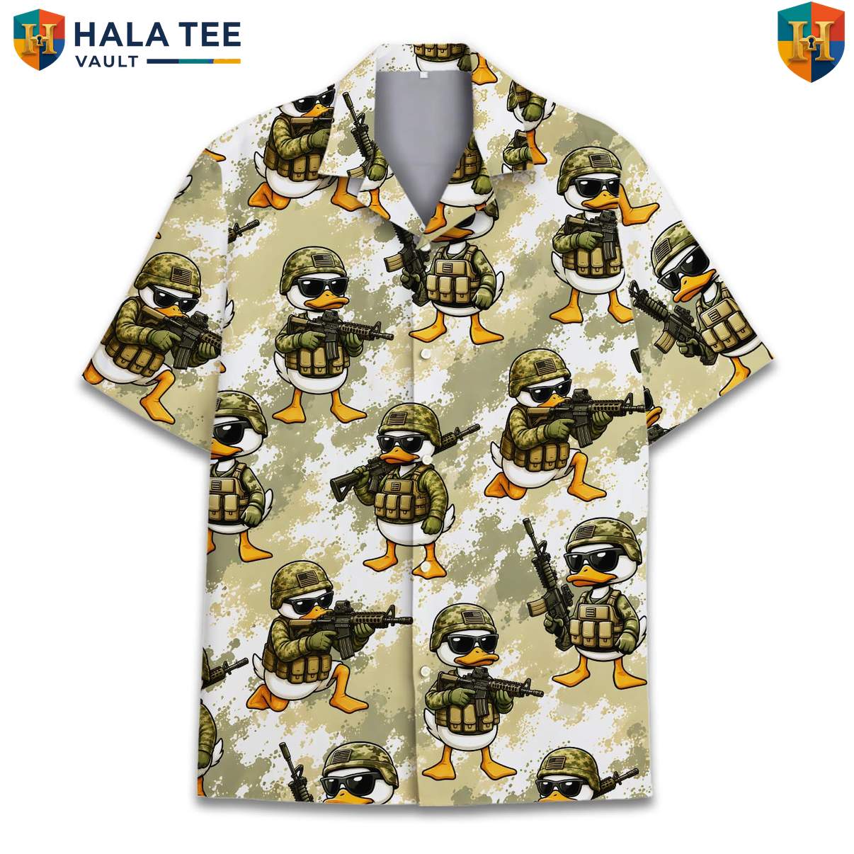 Duck Soldier Military Aloha T-Shirt Mens Funny Patriotic Veteran Camp Outfit