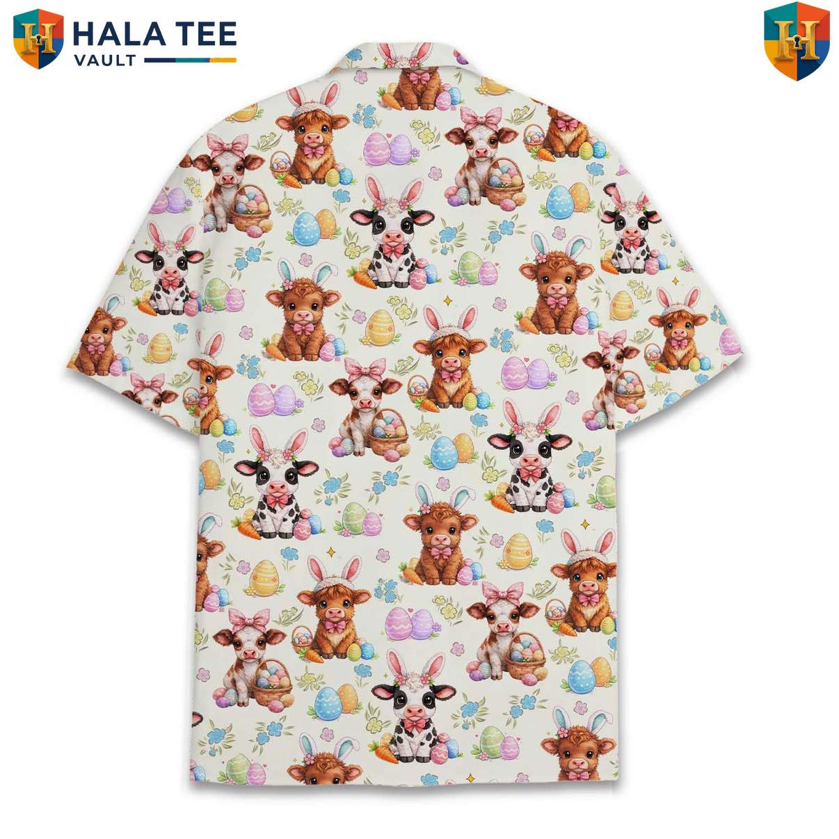 Easter Bunny Cow Aloha Shirt Cute Floral Egg Short Sleeve Beach Outfit